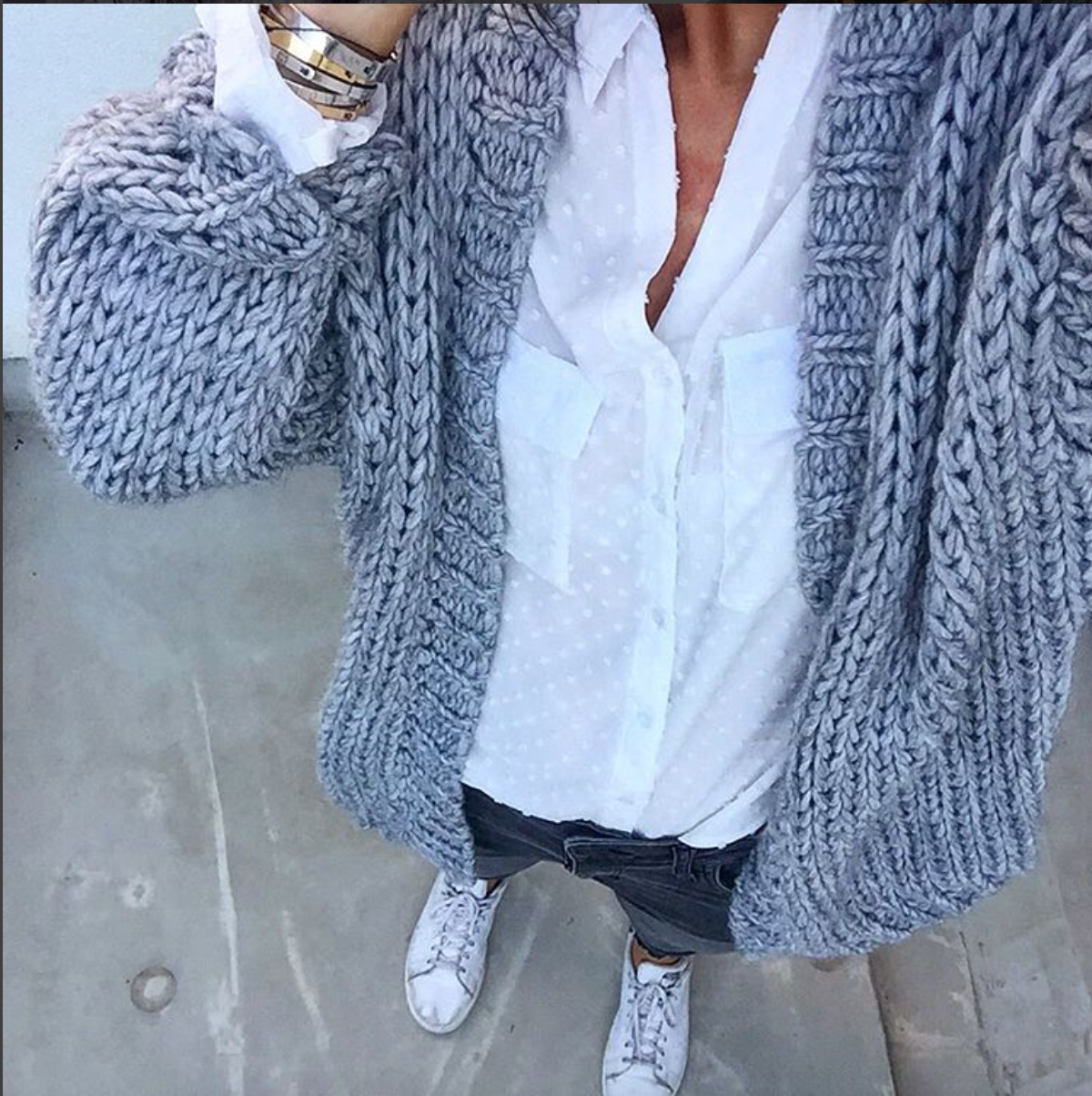  Gilet  gris grosse maille Laine  et tricot